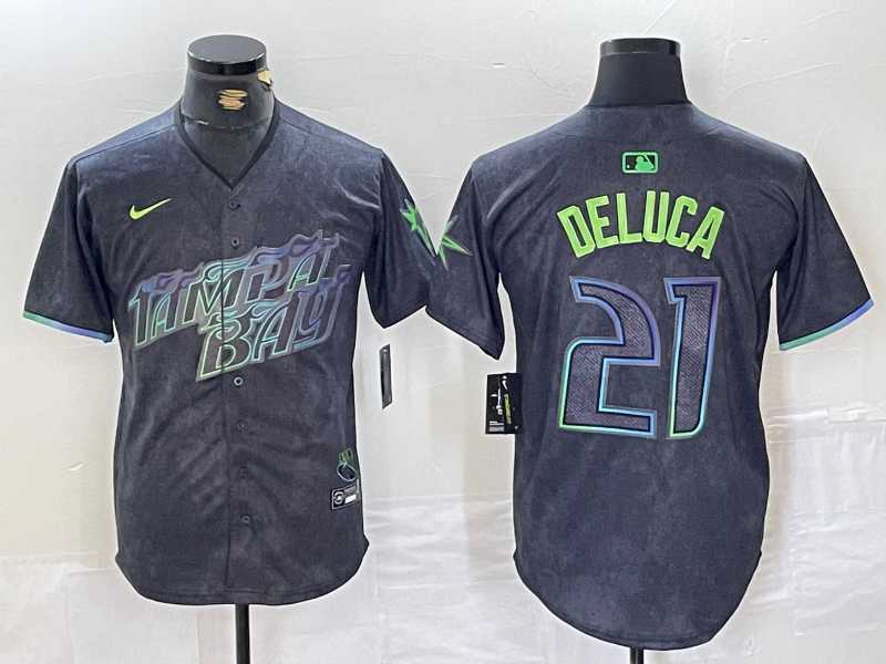 Men%27s Tampa Bay Rays #21 Jonny DeLuca Charcoal 2024 City Connect Limited Stitched Jersey